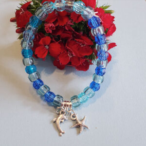 Blue Nautical Stretch bracelet with star fish and dolphin charm