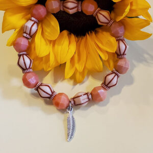 Brown Beads w/ Feather Charm - Bracelet - Stretchy