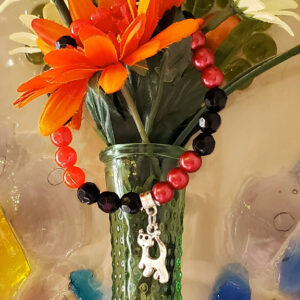 Multi Colored Beads w/ Cat Charm - Bracelet - Stretchy