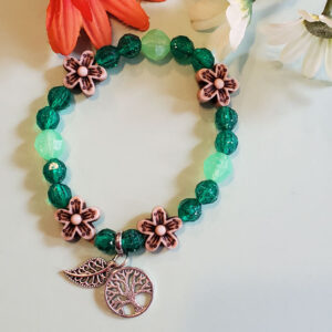 Earth Day Beads w/ Tree & Leaf Charms - Bracelet - Stretchy