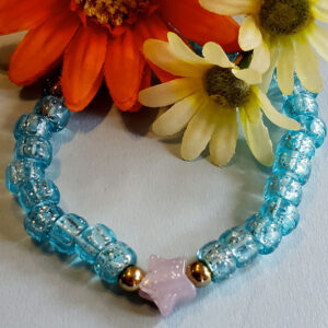 Light Blue Beads w/ Star - Bracelet - Stretchy