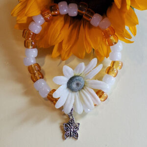 White & Yellow Beads w/ Butterfly Charm - Bracelet - Stretchy