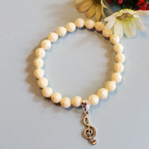 White Beads w/ Music Note Charm - Bracelet - Stretchy