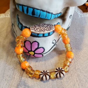 Orange & Brown Beads - Bracelet - Stretchy