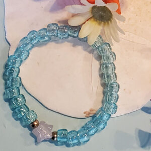 Blue Beads Pink Star - Bracelet - Stretchy